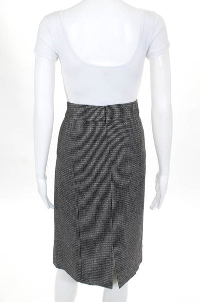 Giorgio Armani Black White Wool Tweed Pencil Skirt Size 48 Italian New $650