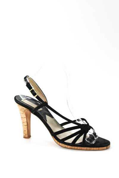 Michael Kors  Black Suede Ankle Strap Cork Heel Sandals Size 8