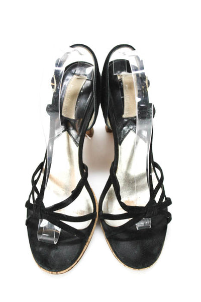 Michael Kors  Black Suede Ankle Strap Cork Heel Sandals Size 8