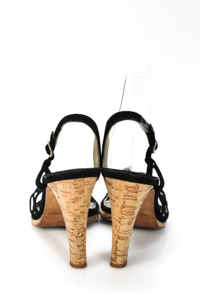 Michael Kors  Black Suede Ankle Strap Cork Heel Sandals Size 8