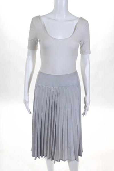 Belstaff Light Gray Accordion Pleated Mid Calf Skirt Size European 42