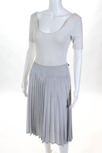 Belstaff Light Gray Accordion Pleated Mid Calf Skirt Size European 42