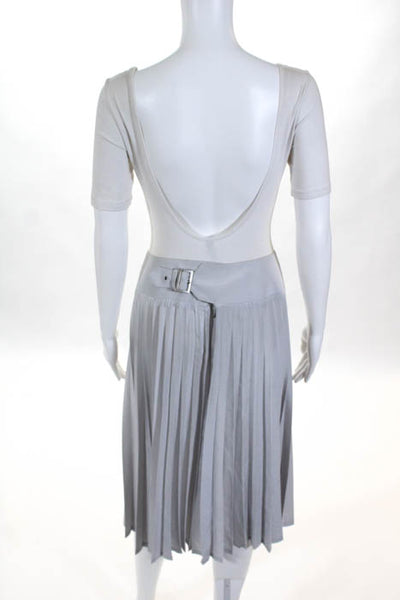 Belstaff Light Gray Accordion Pleated Mid Calf Skirt Size European 42