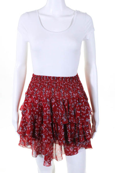 Intermix Red Silk Floral Pull On Tiered Dress Size Petite