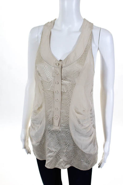 Balenciaga Beige Silk Sleeveless Round Neck Button Down Blouse Size Italian 40