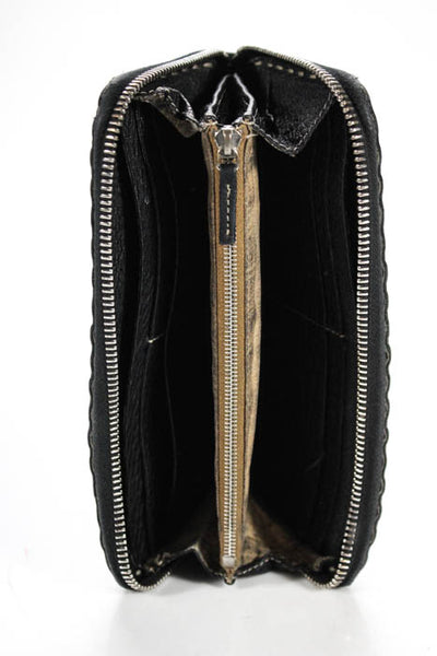 Fendi Black Pebbled Leather Silver Tone Hardware Selleria Zip Around Wallet