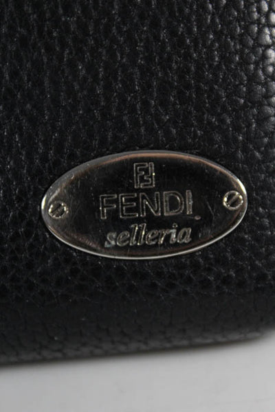 Fendi Black Pebbled Leather Silver Tone Hardware Selleria Zip Around Wallet
