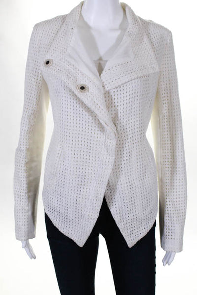 Addison White Cotton Button Down Long Sleeve Crew Neck Coat Size Medium
