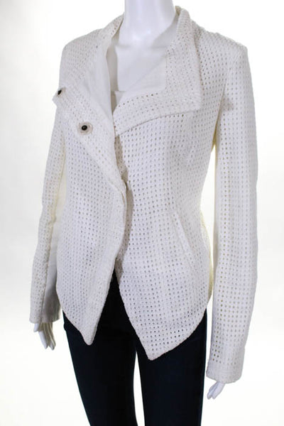 Addison White Cotton Button Down Long Sleeve Crew Neck Coat Size Medium