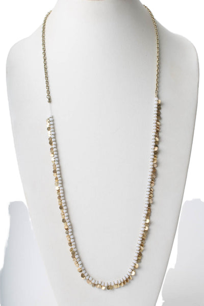 VCLM Womens Vintage Gold Tone White Bead Disc Necklace 35"