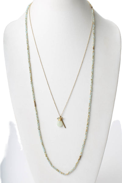 Nakamol Womens Gold Tone Blue Glass Bead Layered Necklace 30"