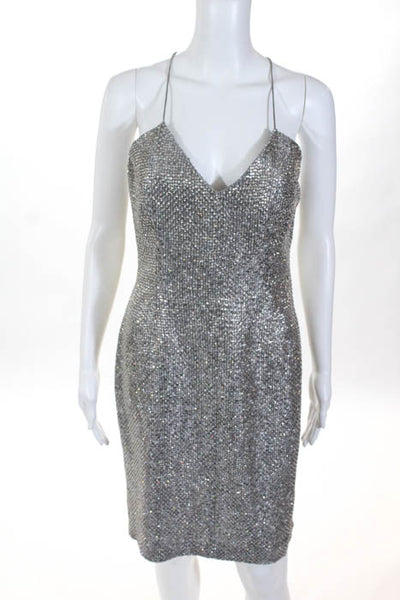 Giorgio Armani Silver Tone Sequined Special Occasion Wear Cocktail Dress Size 42