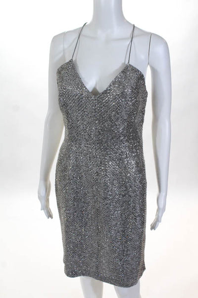 Giorgio Armani Silver Tone Sequined Special Occasion Wear Cocktail Dress Size 42