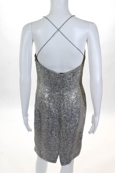 Giorgio Armani Silver Tone Sequined Special Occasion Wear Cocktail Dress Size 42