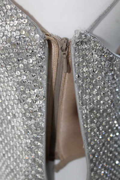 Giorgio Armani Silver Tone Sequined Special Occasion Wear Cocktail Dress Size 42