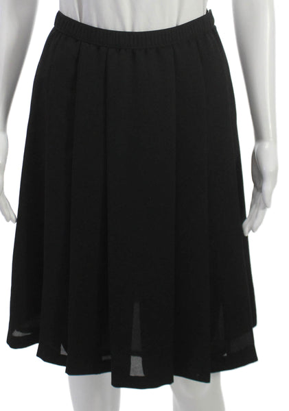 Adolfo Womens Pleated Skirt Black Polyester Zip Knee Length Size S