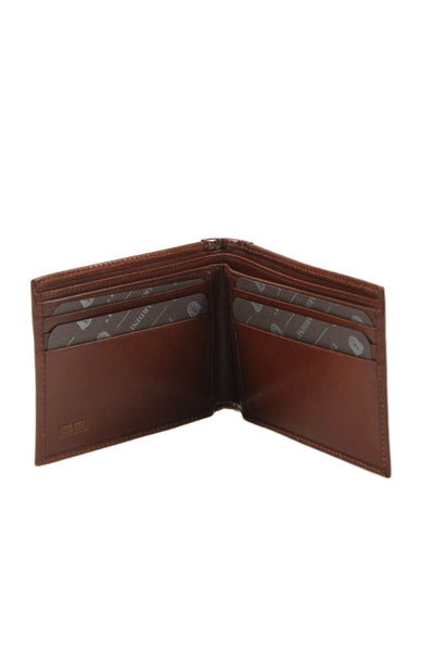 Tardini Mens Leather Paneled Detail Bifold Wallet Brown