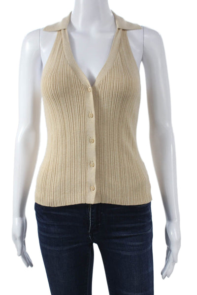 Paige Womens Organic Cotton Sleeveless Collared Vest Sweater Beige Size XS