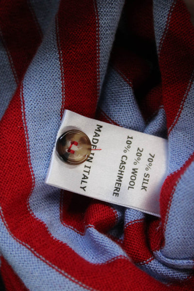La Ligne Women Red Silk Striped Collared Long Sleeve Polo Size XL