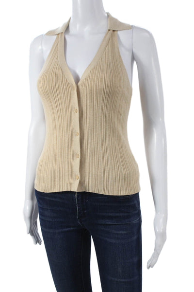 Paige Womens Organic Cotton Sleeveless Collared Vest Sweater Beige Size XS