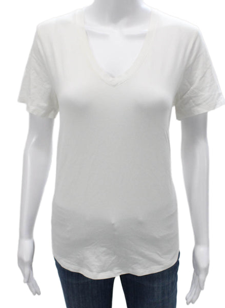 Lululemon Women Basic V-Neck Short Sleeve White Cotton Blend T-Shirt Size 4
