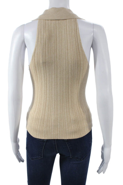 Paige Womens Organic Cotton Sleeveless Collared Vest Sweater Beige Size XS