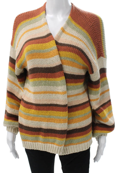 Johanna Paris Women Cardigan Striped Multicolor V-Neck Long Sleeve Size S