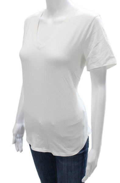 Lululemon Women Basic V-Neck Short Sleeve White Cotton Blend T-Shirt Size 4