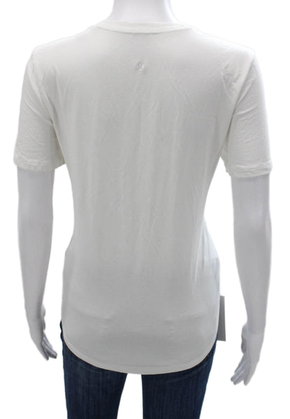 Lululemon Women Basic V-Neck Short Sleeve White Cotton Blend T-Shirt Size 4
