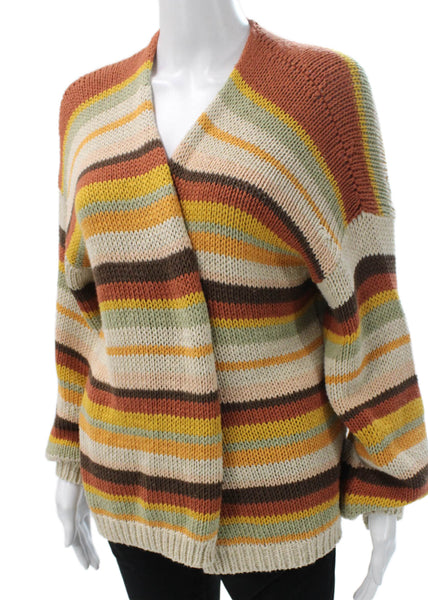 Johanna Paris Women Cardigan Striped Multicolor V-Neck Long Sleeve Size S