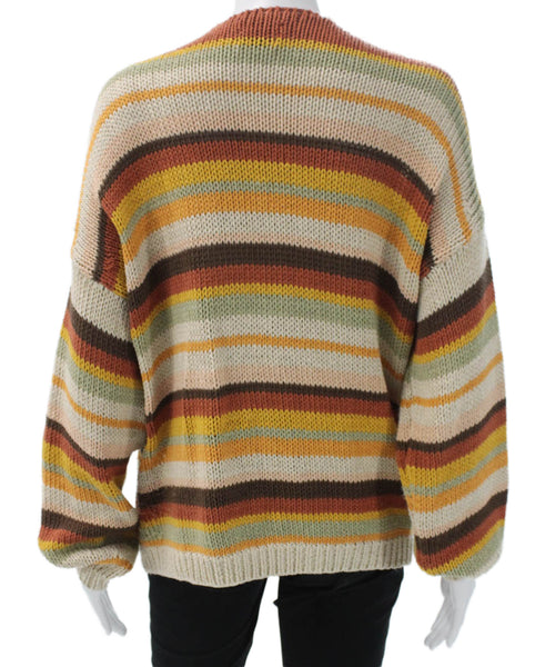 Johanna Paris Women Cardigan Striped Multicolor V-Neck Long Sleeve Size S