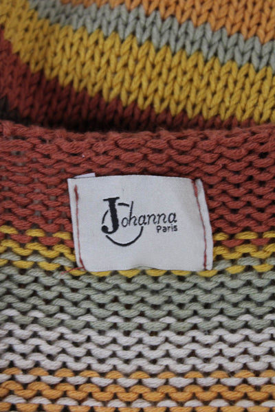 Johanna Paris Women Cardigan Striped Multicolor V-Neck Long Sleeve Size S