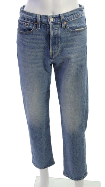 Levis Womens Straight Jeans Blue Button Mid Rise Cotton Size 27