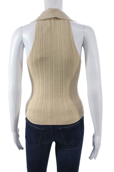 Paige Women Sleeveless Collared Organic Cotton Vest Beige Size 2XS