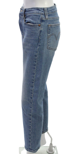 Levis Womens Straight Jeans Blue Button Mid Rise Cotton Size 27