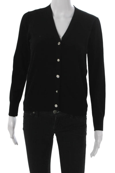 Minnie Rose Women Cardigan V-Neck Black Viscose Long Sleeve Size S