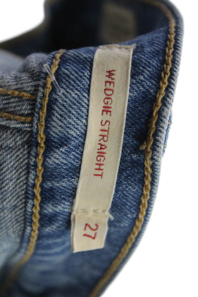 Levis Womens Straight Jeans Blue Button Mid Rise Cotton Size 27