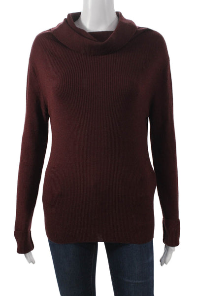 Marella Women Wool Cowl Neck Long Sleeve Pullover Sweater Red Size M