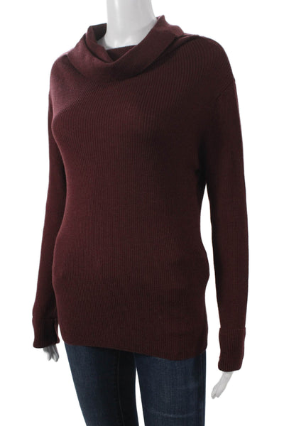 Marella Women Wool Cowl Neck Long Sleeve Pullover Sweater Red Size M