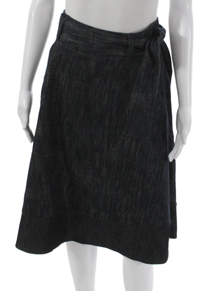 DROMe Womens Wrap Skirt Blue Cotton Tie Knee Length Size S