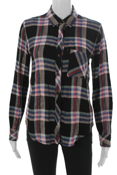 Rails Womens Plaid Rayon Collared Long Sleeve Button-Up Size XS