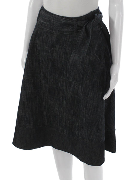 DROMe Womens Wrap Skirt Blue Cotton Tie Knee Length Size S