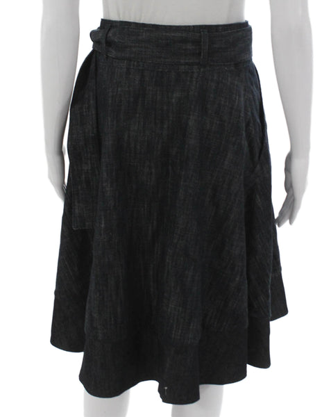 DROMe Womens Wrap Skirt Blue Cotton Tie Knee Length Size S