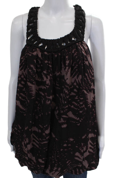 Yaya Aflalo Women Silk Geometric Scoop Neck Sleeveless Tunic Black Size S