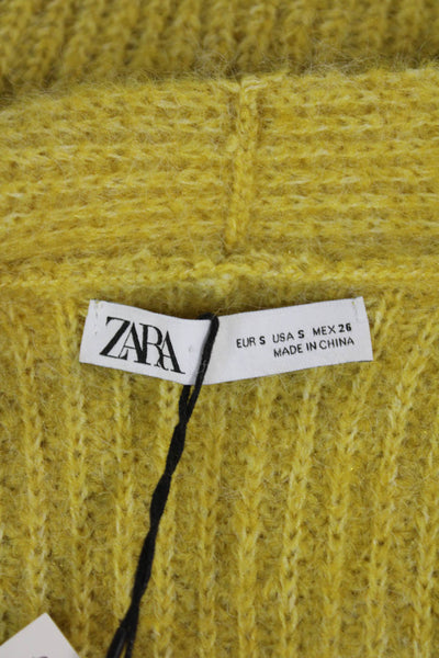 Zara Women Cardigan Skirt Black V-Neck Zip Cotton Long Sleeve Size S