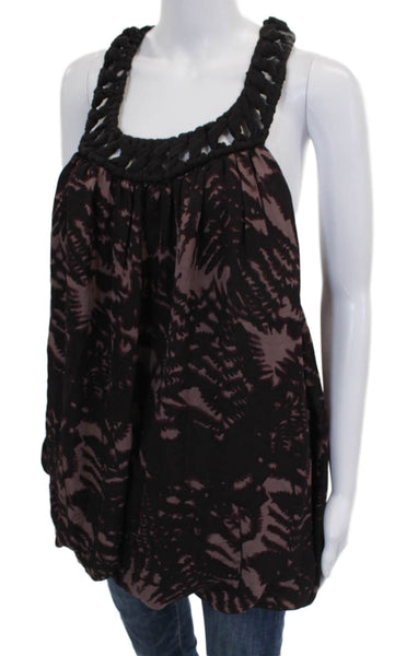 Yaya Aflalo Women Silk Geometric Scoop Neck Sleeveless Tunic Black Size S
