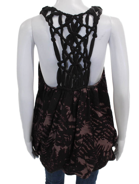 Yaya Aflalo Women Silk Geometric Scoop Neck Sleeveless Tunic Black Size S