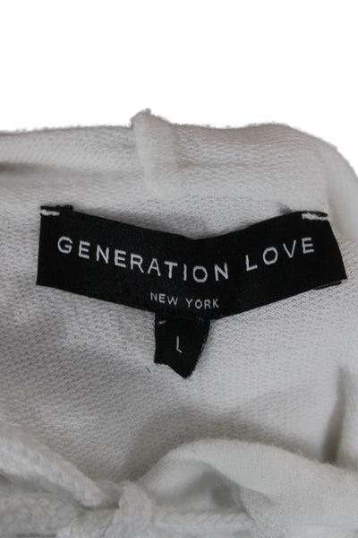Generation Love Womens Pullover Hoodie White Viscose Long Sleeve Size L