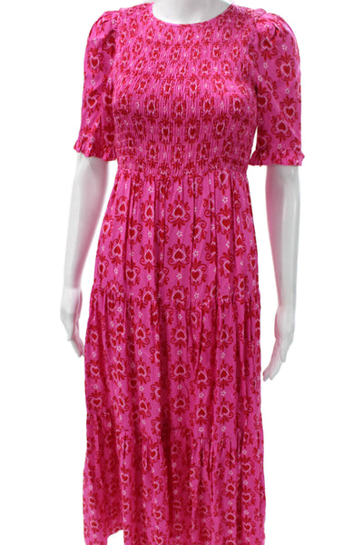 Kitri Women Pink Viscose Maxi Dress Short Sleeve Round Neck Zip Size 8