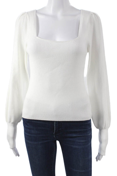 Lilla P Women Basic Viscose White Square Neck Long Sleeve Blouse Size M